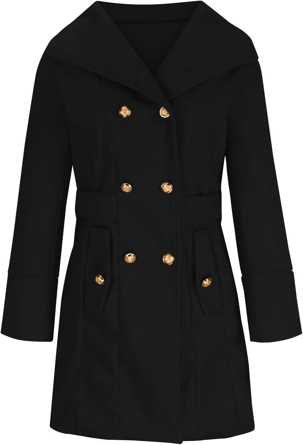 Women's Trench Coats Double-Breasted Classic Elegant Lapel Overcoat Solid Belted Slim Fit Winter Warm Outerwear Coat