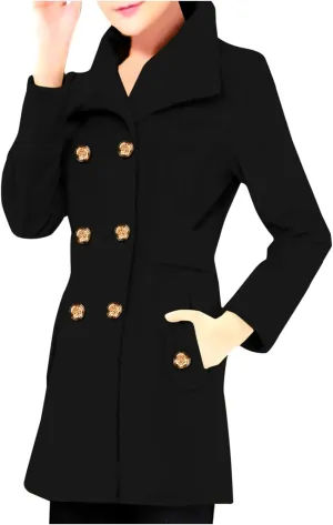 Women's Trench Coats Double-Breasted Classic Elegant Lapel Overcoat Solid Belted Slim Fit Winter Warm Outerwear Coat