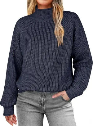 Womens Turtleneck Oversized Sweaters Long Sleeve Pullover Ribbed Knit Jumper Casual Soft Sweater Tops