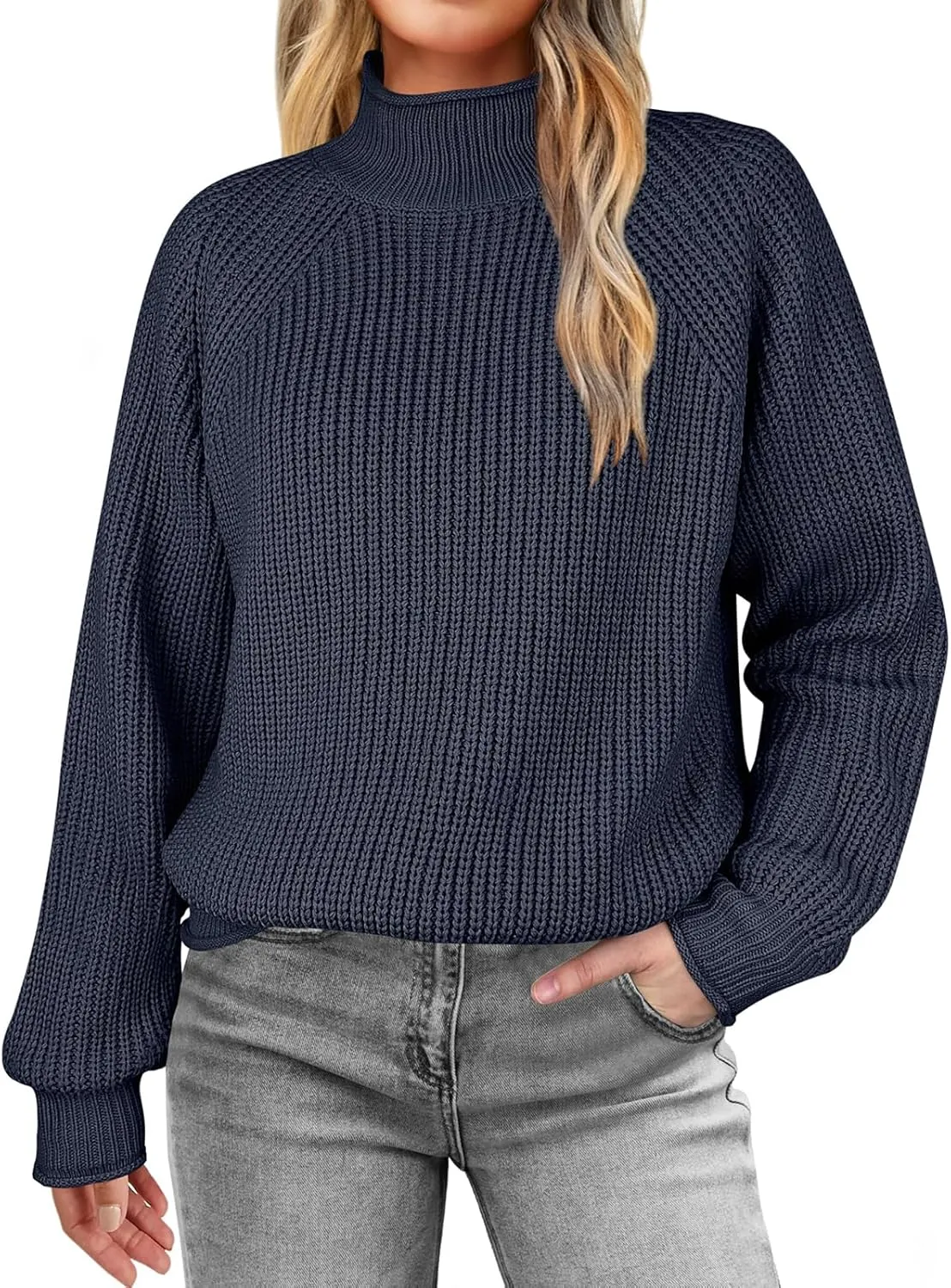 Womens Turtleneck Oversized Sweaters Long Sleeve Pullover Ribbed Knit Jumper Casual Soft Sweater Tops