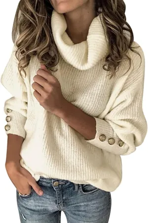 Women's Turtleneck Pullover Sweaters Oversized Chunky Knit Sweater Cowl Neck Long Sleeve Winter Slouchy Jumper Tops
