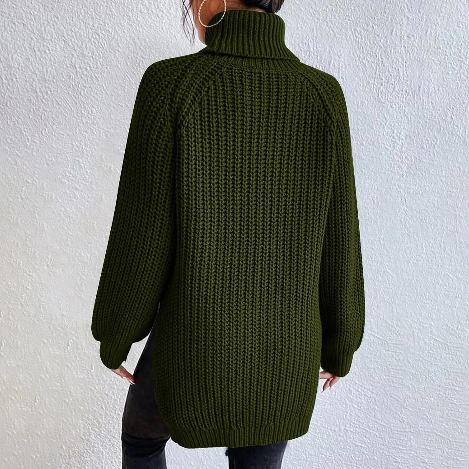 Womens Turtleneck Sweater Cable Knit Ribbed Chunky Long Sleeve Pullover Ribbed Sweaters Oversized Cute Sweaters