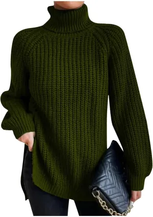 Womens Turtleneck Sweater Cable Knit Ribbed Chunky Long Sleeve Pullover Ribbed Sweaters Oversized Cute Sweaters