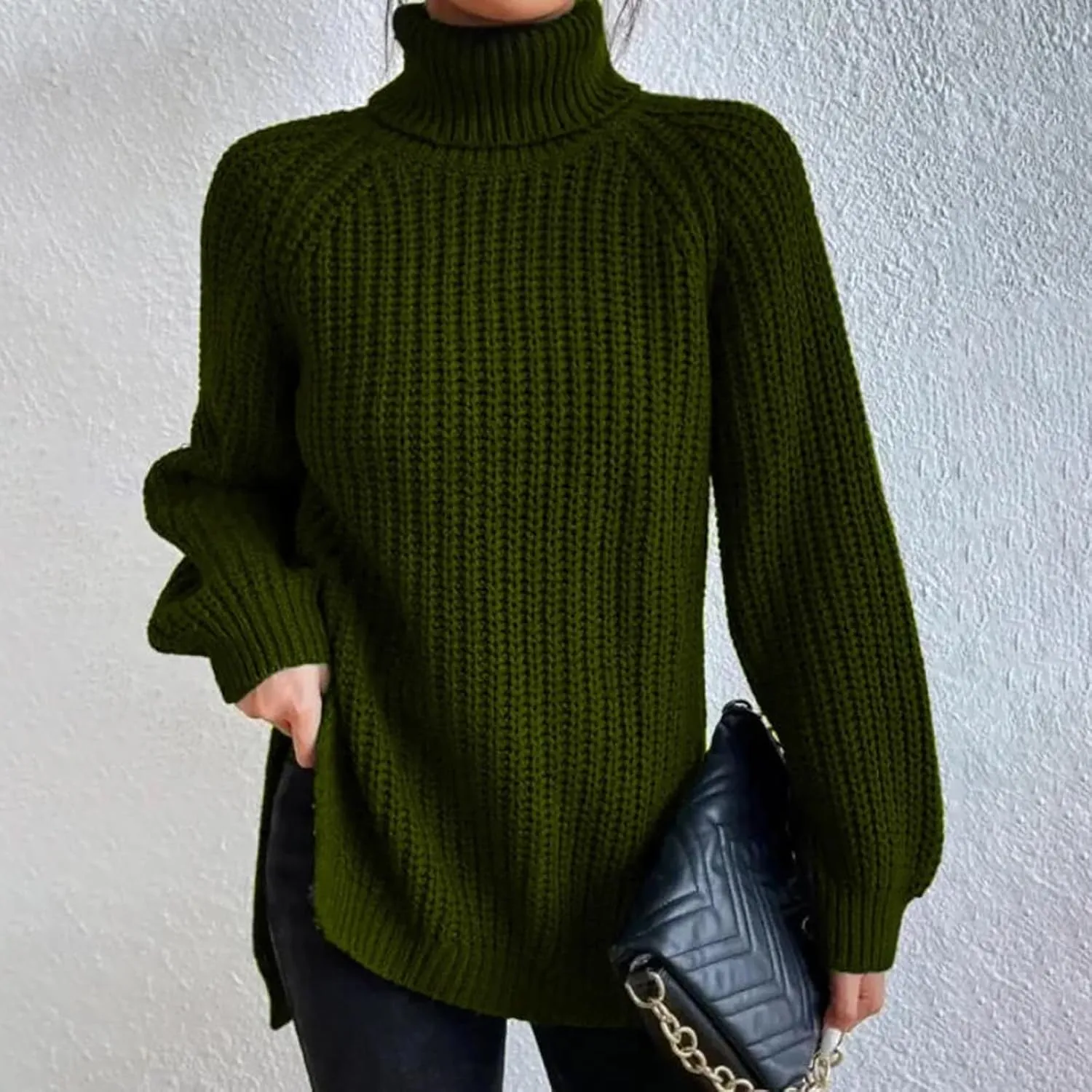 Womens Turtleneck Sweater Cable Knit Ribbed Chunky Long Sleeve Pullover Ribbed Sweaters Oversized Cute Sweaters