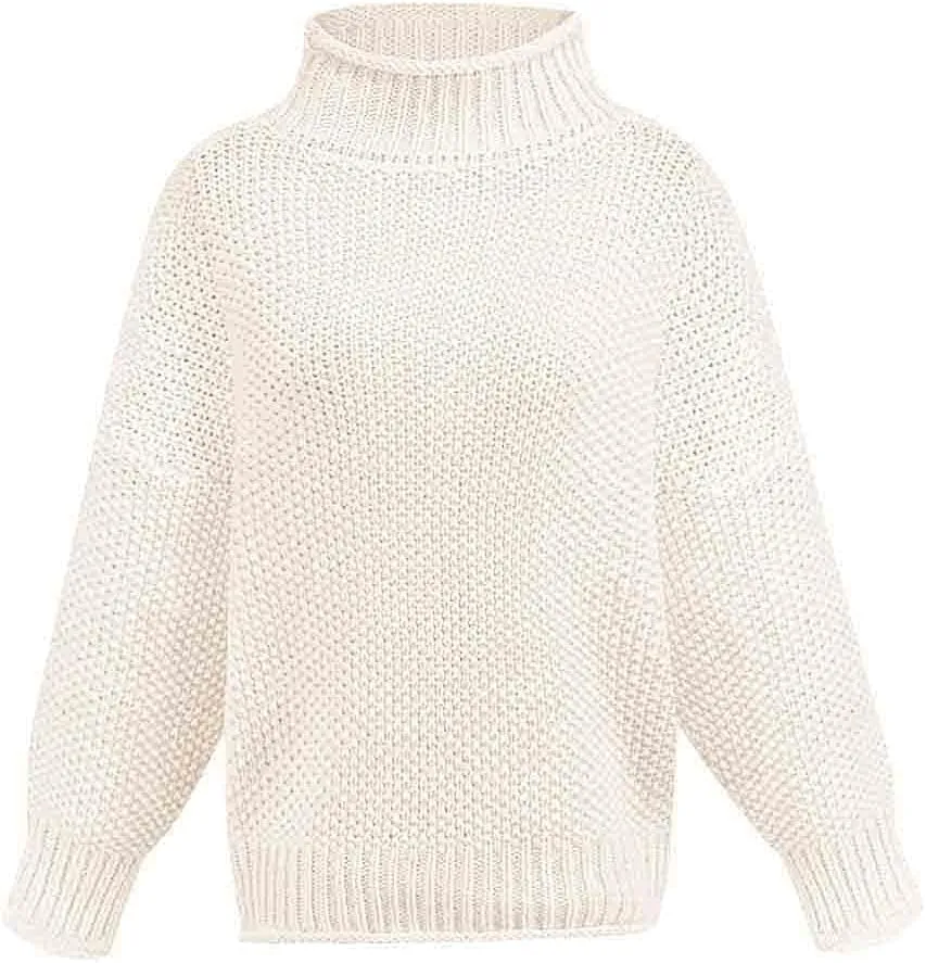 Womens Turtleneck Sweaters Long Sleeve Oversized Fuzzy Knit Chunky Warm Pullover Drop Shoulder Jumper 2023