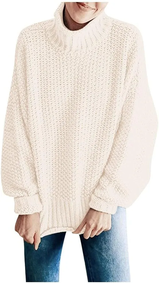 Womens Turtleneck Sweaters Long Sleeve Oversized Fuzzy Knit Chunky Warm Pullover Drop Shoulder Jumper 2023