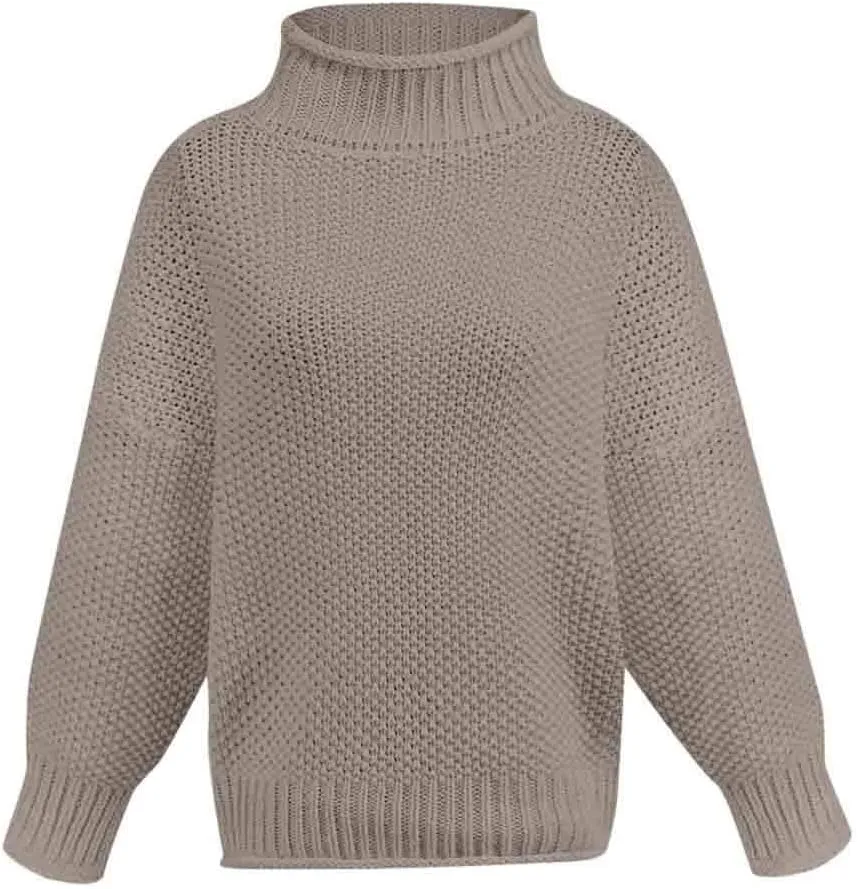 Womens Turtleneck Sweaters Long Sleeve Oversized Fuzzy Knit Chunky Warm Pullover Drop Shoulder Jumper 2023
