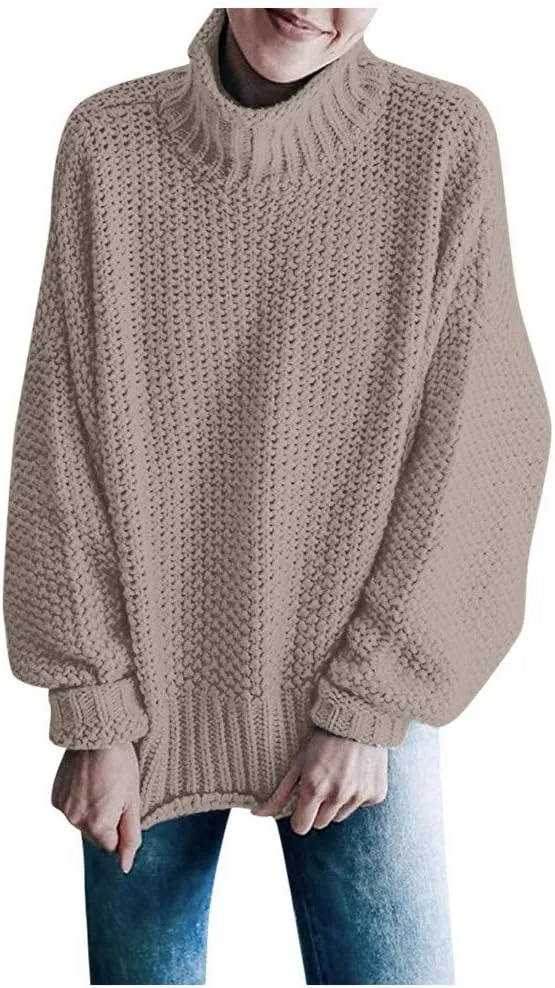 Womens Turtleneck Sweaters Long Sleeve Oversized Fuzzy Knit Chunky Warm Pullover Drop Shoulder Jumper 2023