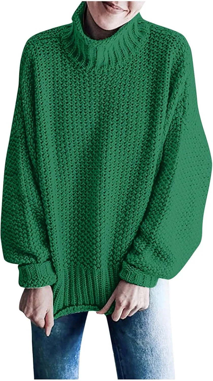 Womens Turtleneck Sweaters Long Sleeve Oversized Fuzzy Knit Chunky Warm Pullover Drop Shoulder Mock Neck Jumper 2023