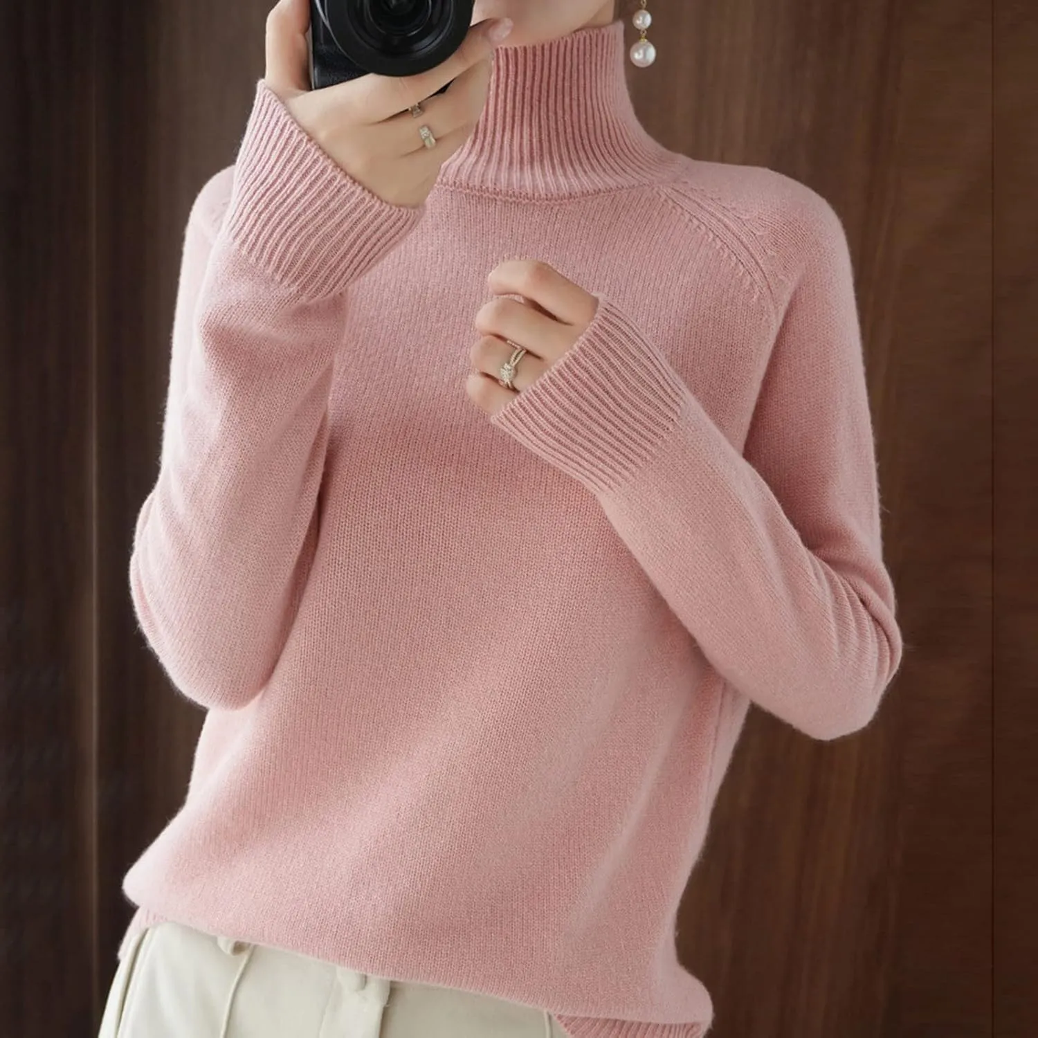 Womens Turtleneck Sweaters Oversized Sweaters Ribbed Knitted Sweater Fall Pullover Sweater Y2K Sweaters Jumper Tops
