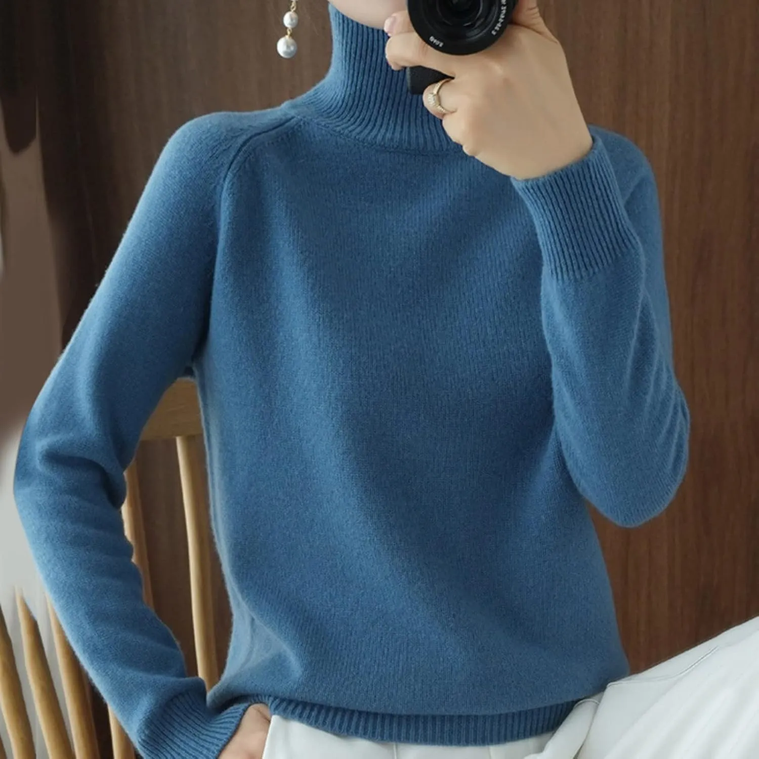 Womens Turtleneck Sweaters Oversized Sweaters Ribbed Knitted Sweater Fall Pullover Sweater Y2K Sweaters Jumper Tops