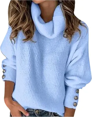 Womens Turtleneck Sweaters Plus Size Lantern Sleeve Ribbed Knit Pullover Casual Soft Solid Fall Winter Jumper Tops