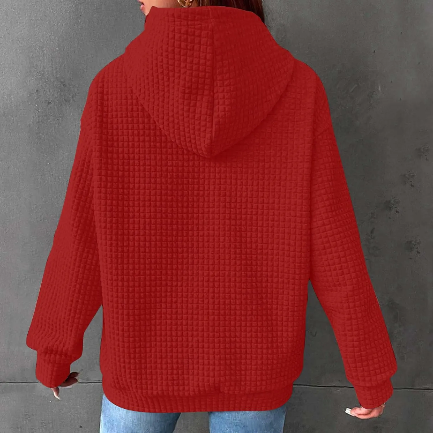 Womens Waffle Knit Hoodies Casual Long Sleeve Fall Fashion Hooded Sweatshirts Dressy Loose Oversized Pullover Tops