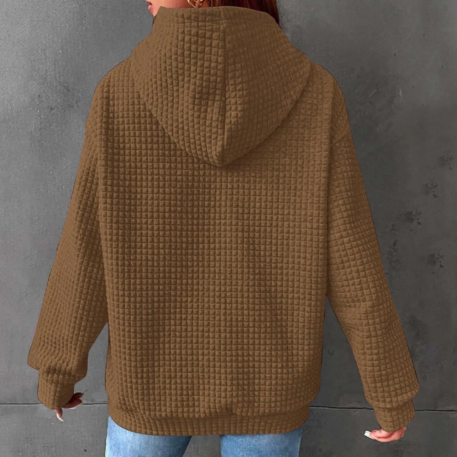 Womens Waffle Knit Hoodies Casual Long Sleeve Fall Fashion Hooded Sweatshirts Dressy Loose Oversized Pullover Tops