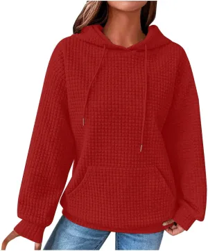 Womens Waffle Knit Hoodies Casual Long Sleeve Fall Fashion Hooded Sweatshirts Dressy Loose Oversized Pullover Tops