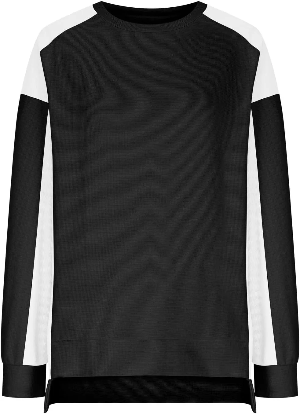 Womens Waffle Knit Tops Fashion Color Block Crewneck Long Sleeve Drop Shoulder Pullover Shirts Fall Loose Sweatshirt