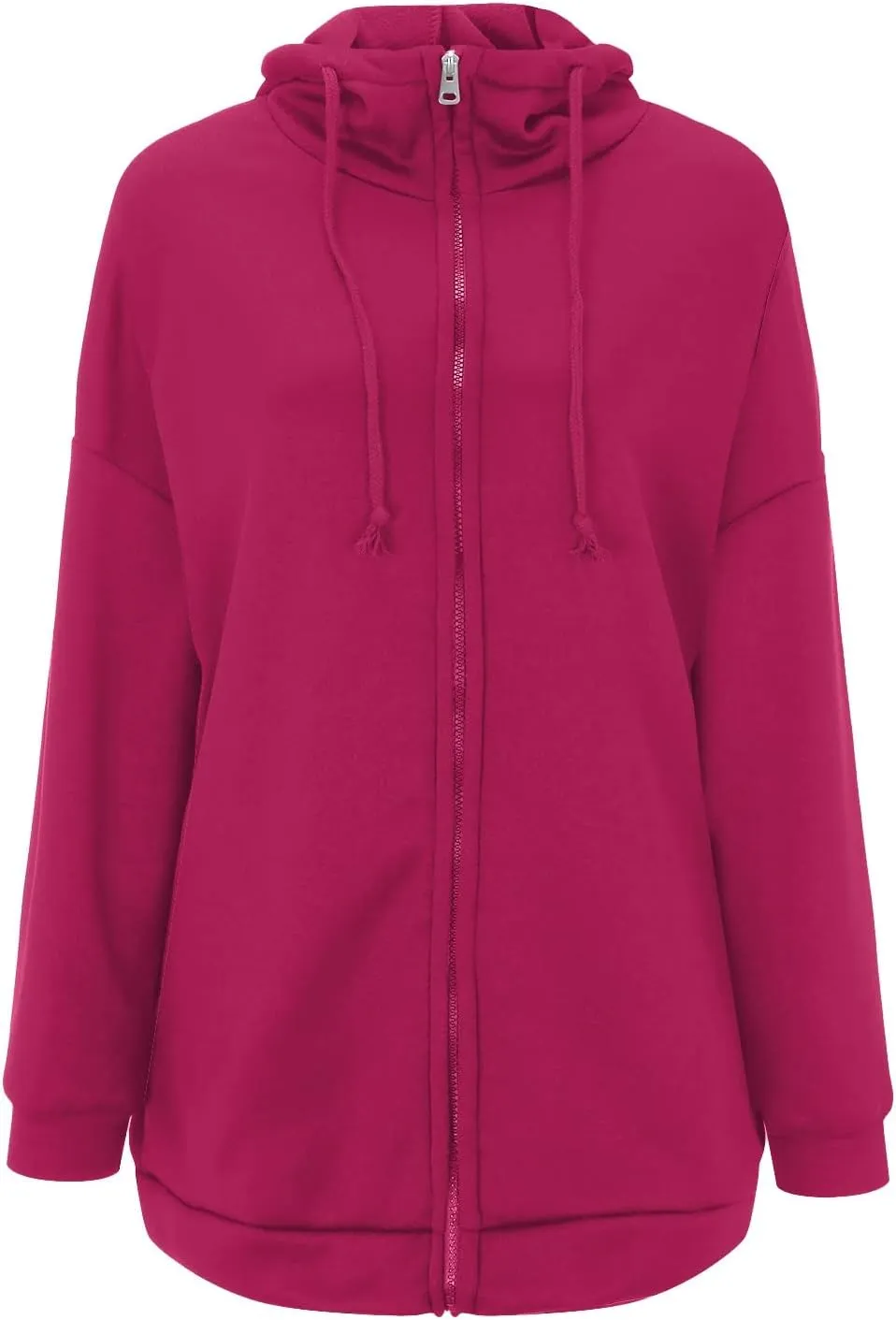 Women's Warm Hooded Coat Plus Size Zipper Fleece Sweatshirt Winter Solid Long Sleeve Baggy Mid-Length Jacket Pocket