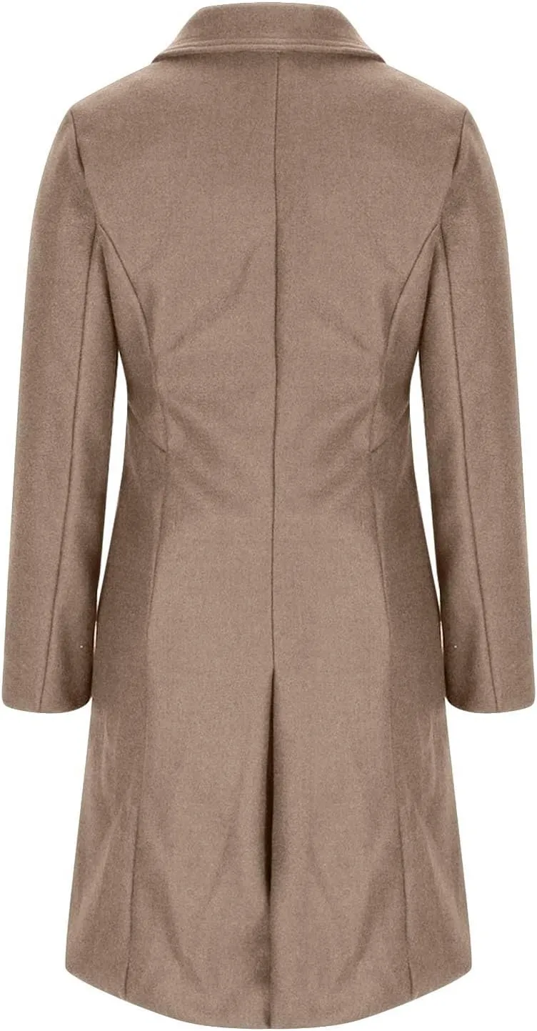 Womens Winter Pea Coats 2024 Casual Mid Long Length Trench Coat Notch Lapel Double Breasted Wool Coat Overcoats
