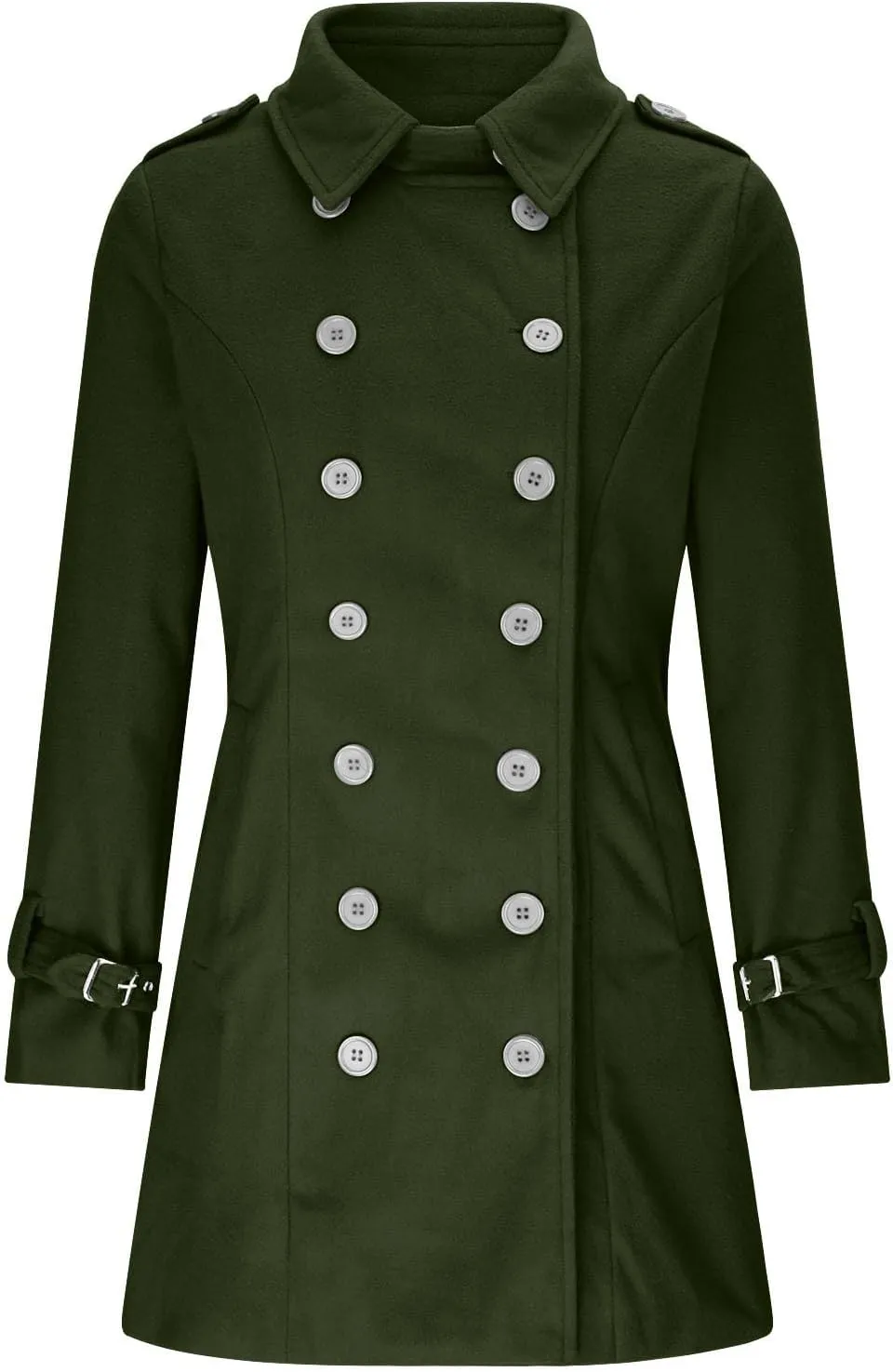 Women's Winter Trench Coats Elegant Notched Collar Double Breasted Pea Coats Wool Blend Long Sleeve Fall Jackets