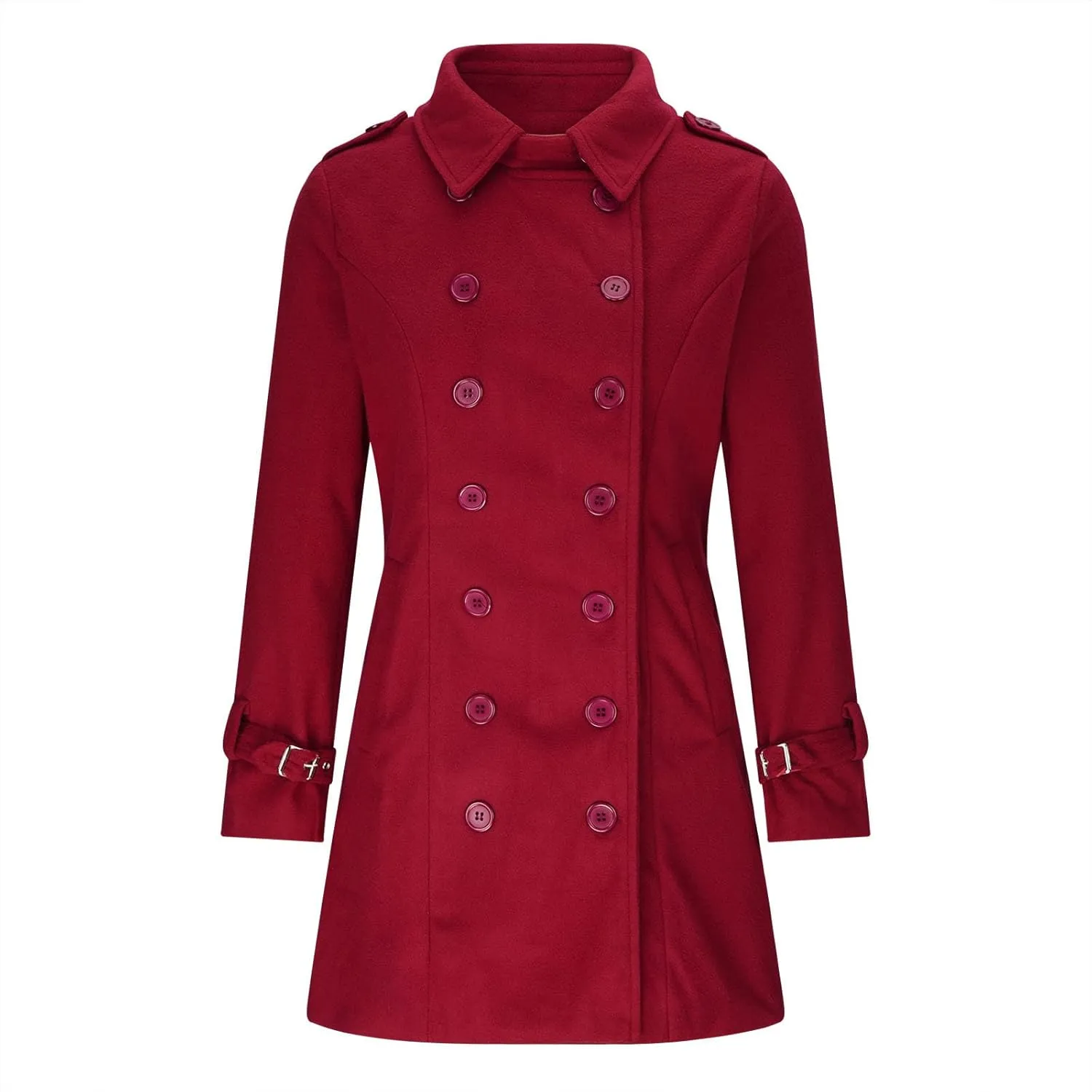 Women's Winter Trench Coats Elegant Notched Collar Double Breasted Pea Coats Wool Blend Long Sleeve Fall Jackets