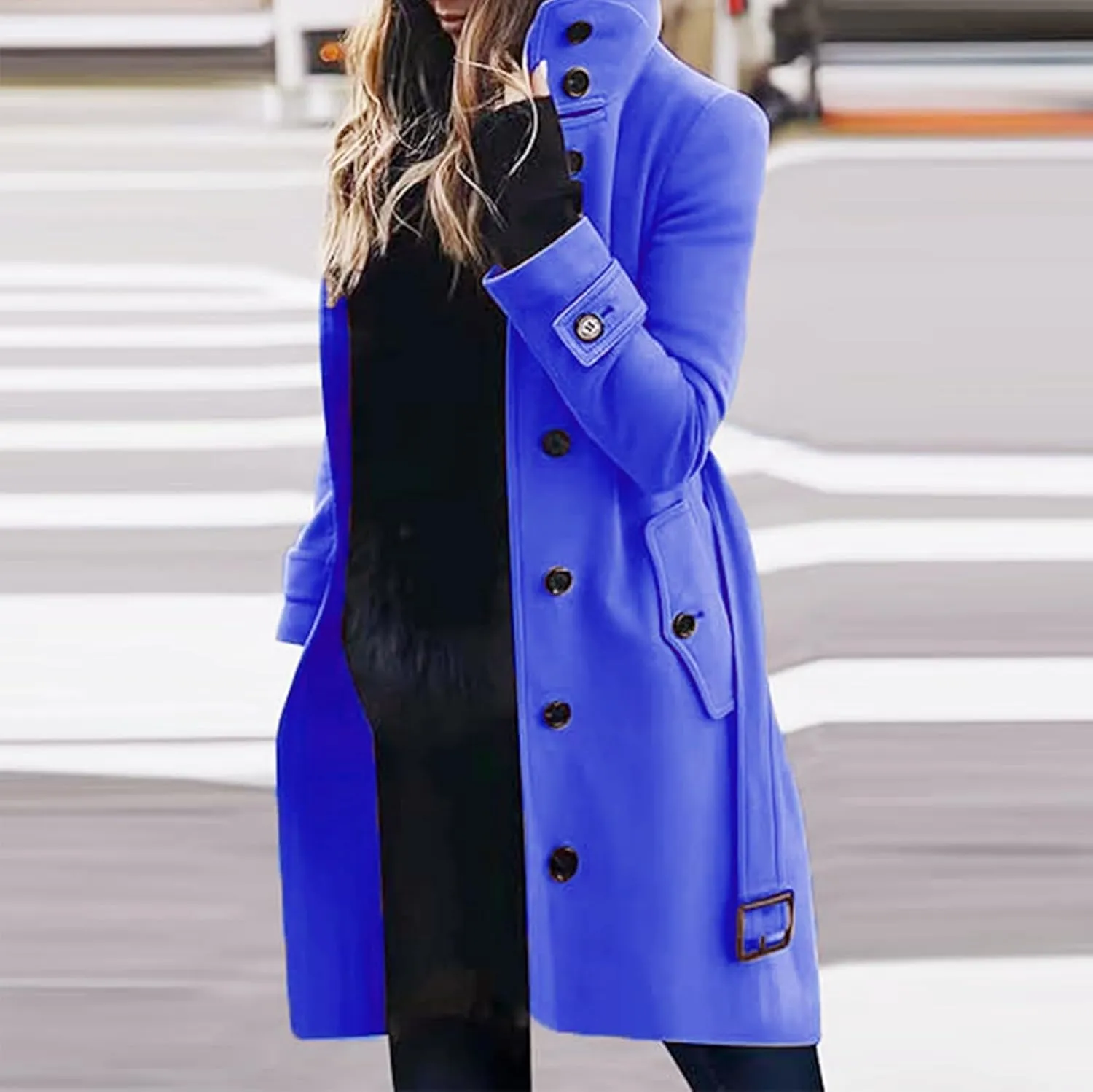 Women's Winter Warm Outerwear Overcoat Collar Mid-thigh A-line Single Breasted Overcoat Work Office Pea Coats