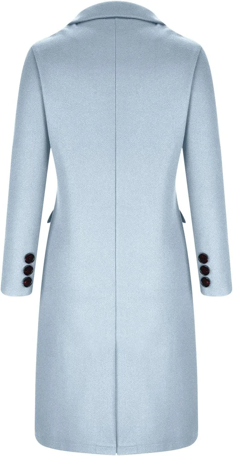 Womens Wool Coat Double Breasted Long Trench Coat 2024 Fall Winter Warm Thick Pea Coat Outerwear With Pockets
