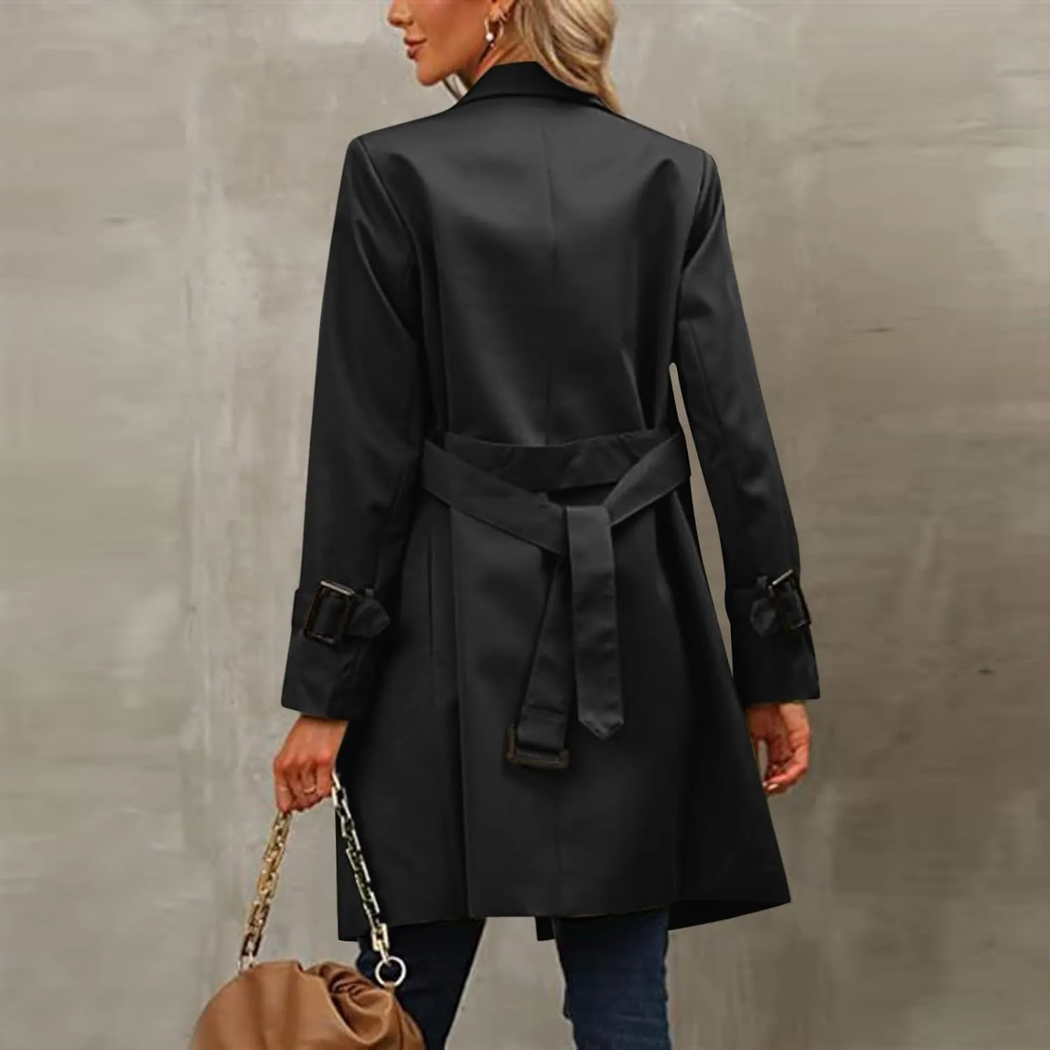 Women's Wool Coats Fashion Autumn And Winter Long-Sleeved Lapel Tweed Coat Windbreaker Jacket, M-3XL