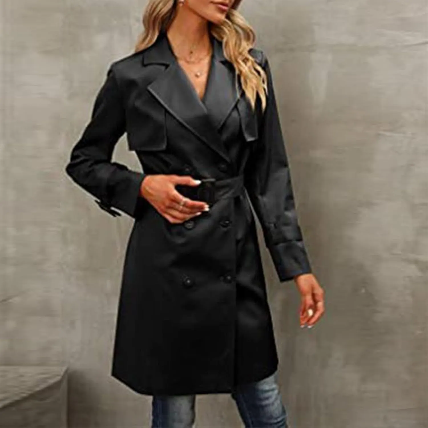 Women's Wool Coats Fashion Autumn And Winter Long-Sleeved Lapel Tweed Coat Windbreaker Jacket, M-3XL
