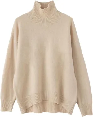 Women's Wool Sweater Turtleneck Loose Casual Jumpers Pullover Soft Oversized Knitted Sweaters