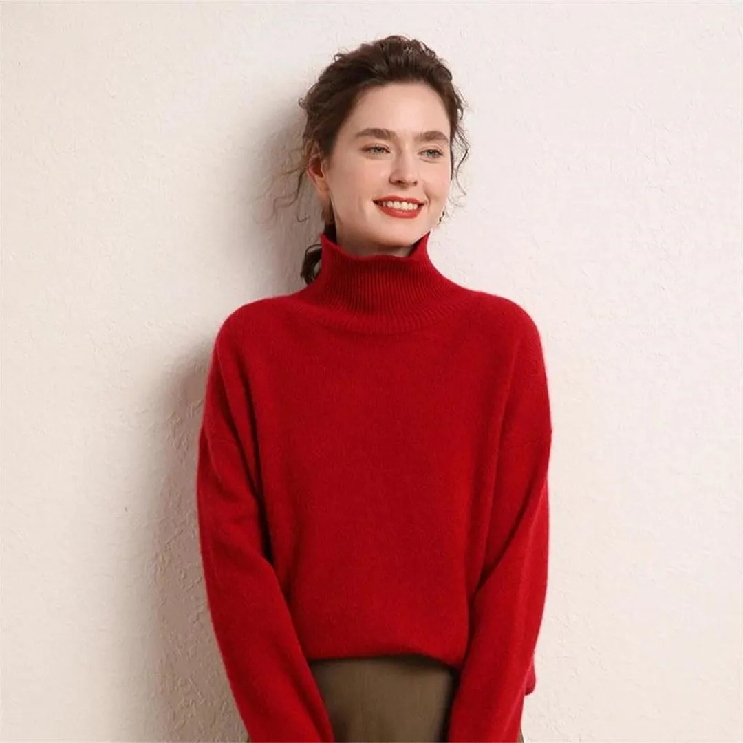 Women's Wool Sweater Turtleneck Loose Casual Jumpers Pullover Soft Oversized Knitted Sweaters