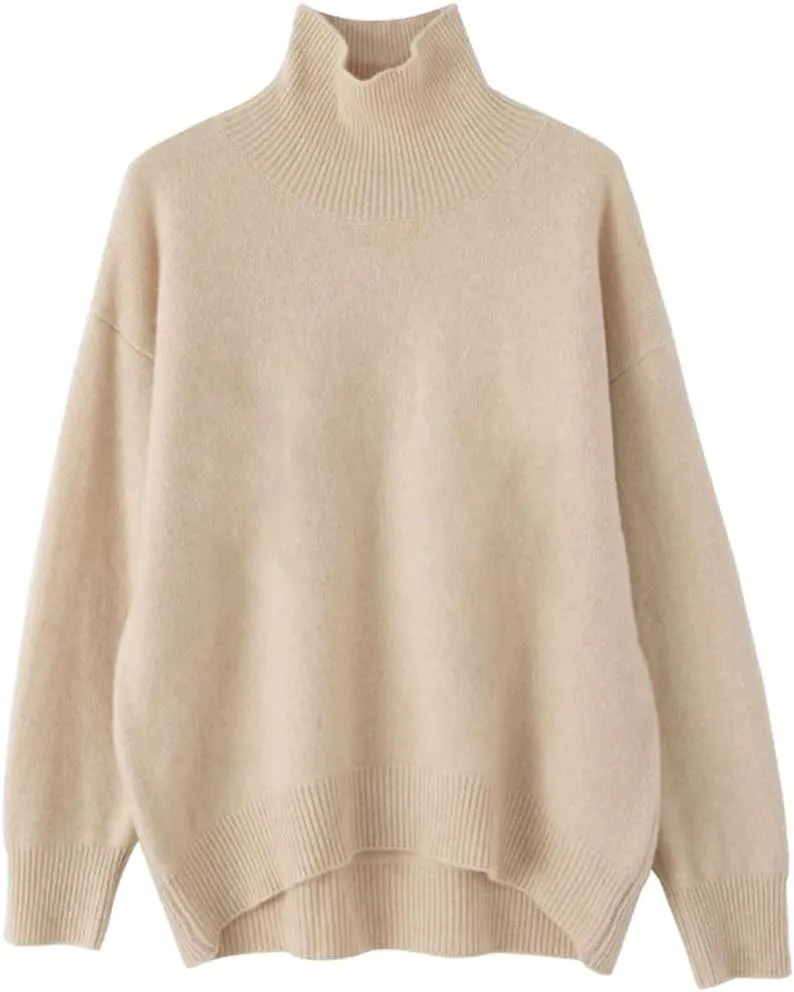 Women's Wool Sweater Turtleneck Loose Casual Jumpers Pullover Soft Oversized Knitted Sweaters