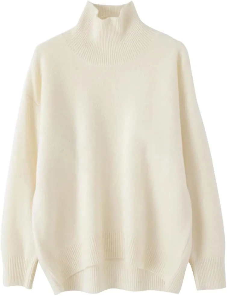 Women's Wool Sweater Turtleneck Loose Casual Jumpers Pullover Soft Oversized Knitted Sweaters
