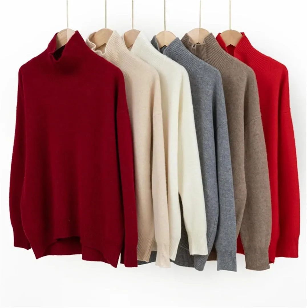 Women's Wool Sweater Turtleneck Loose Casual Jumpers Pullover Soft Oversized Knitted Sweaters