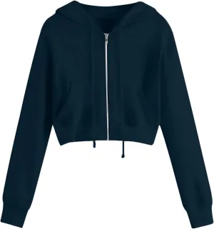 Womens Y2K Cropped Zip Up Hoodies Long Sleeve Lightweight Sweatshirts Jackets Trendy Tees Girl Clothes 2024