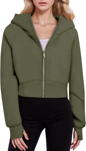 Womens Zip Up Hoodies Cropped Sweatshirts Fleece Jackets Fall Outfits Casual Hooded Y2k Tops Winter Clothes