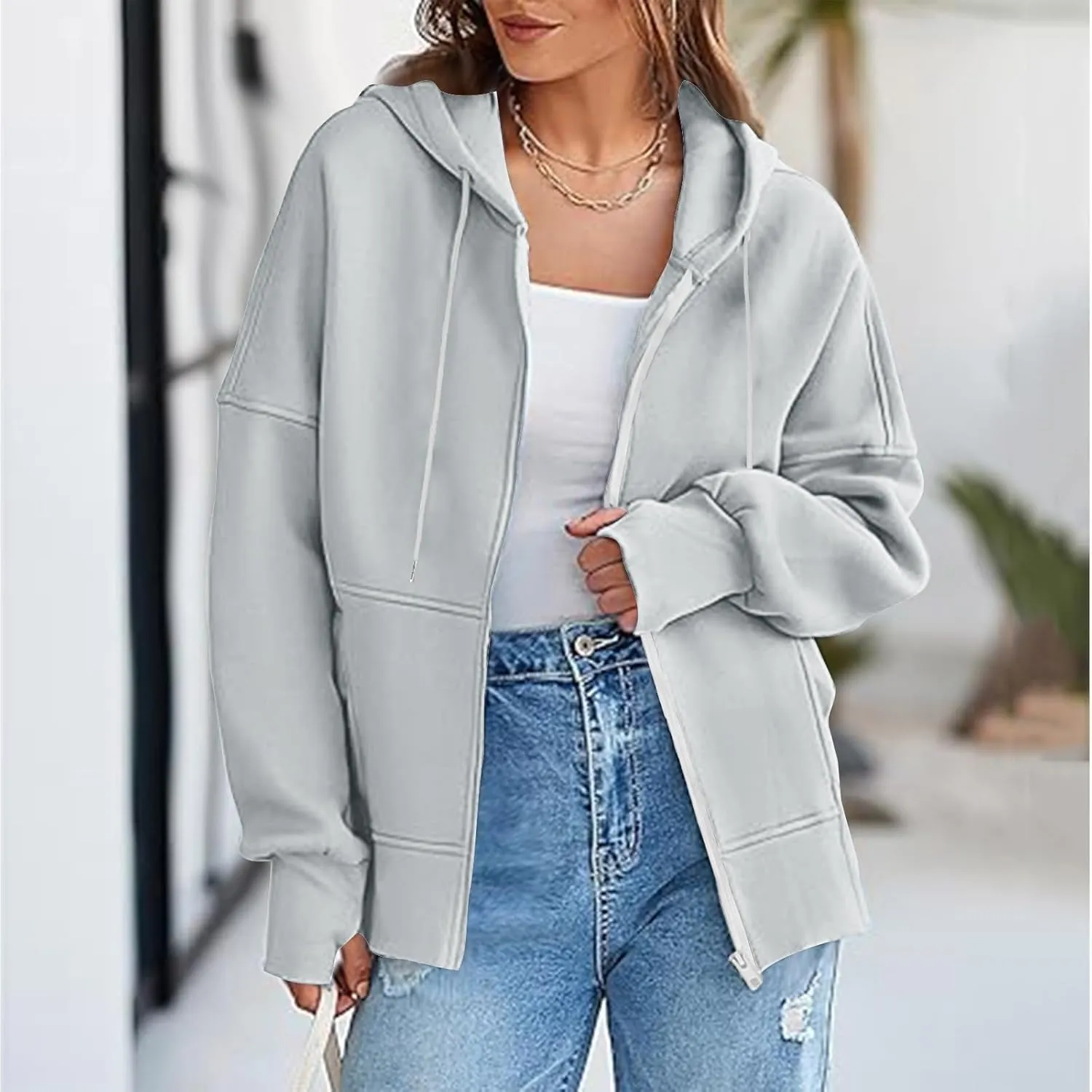 Womens Zip Up Hoodies Sweatshirts Fall Fashion Outfits 2024 Casual Long Sleeve Drawstring Loose Jackets with Pockets