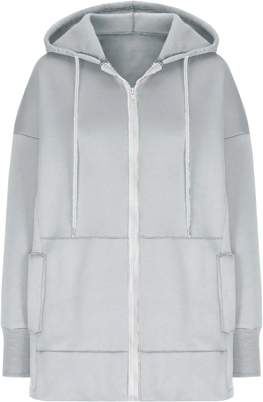 Womens Zip Up Hoodies Sweatshirts Fall Fashion Outfits 2024 Casual Long Sleeve Drawstring Loose Jackets with Pockets