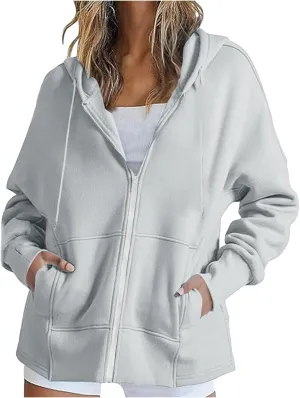 Womens Zip Up Hoodies Sweatshirts Fall Fashion Outfits 2024 Casual Long Sleeve Drawstring Loose Jackets with Pockets