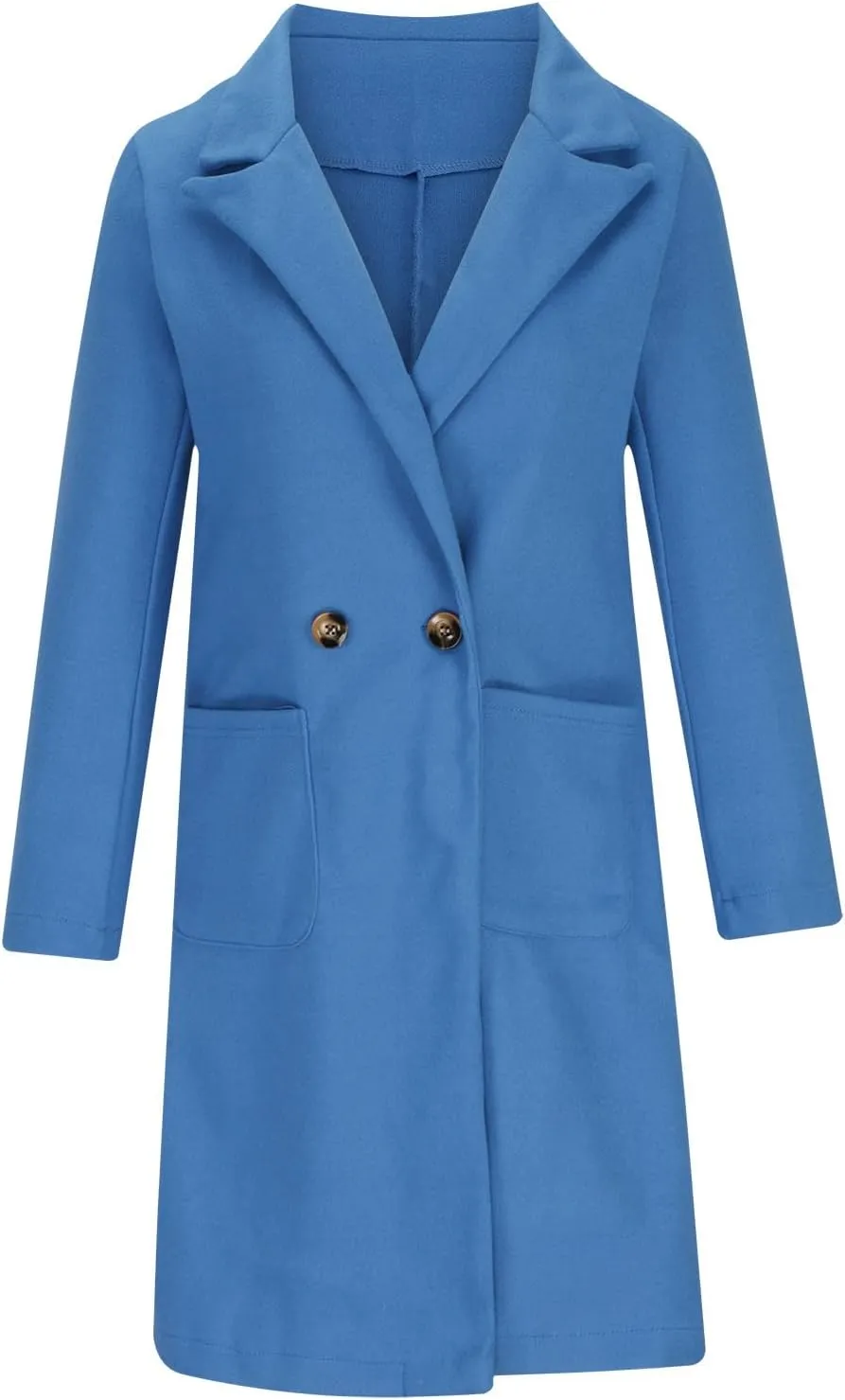 Wool Coats for Women Casual Winter Mid Long Oversized Trench Coat Notched Lapel Collar Doubel-Breasted Over Coats