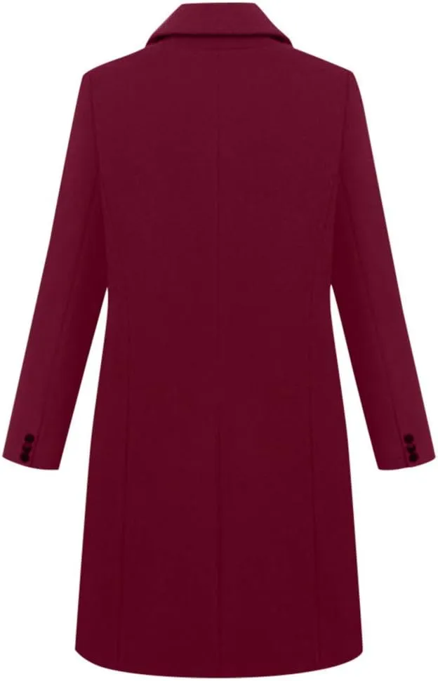 Wool Coats for Women Double Breasted Notch Lapel Peacoat Oversized Long Overcoat 2024 Winter Outerwear with Pockets