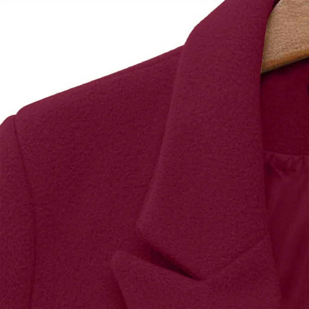 Wool Coats for Women Double Breasted Notch Lapel Peacoat Oversized Long Overcoat 2024 Winter Outerwear with Pockets