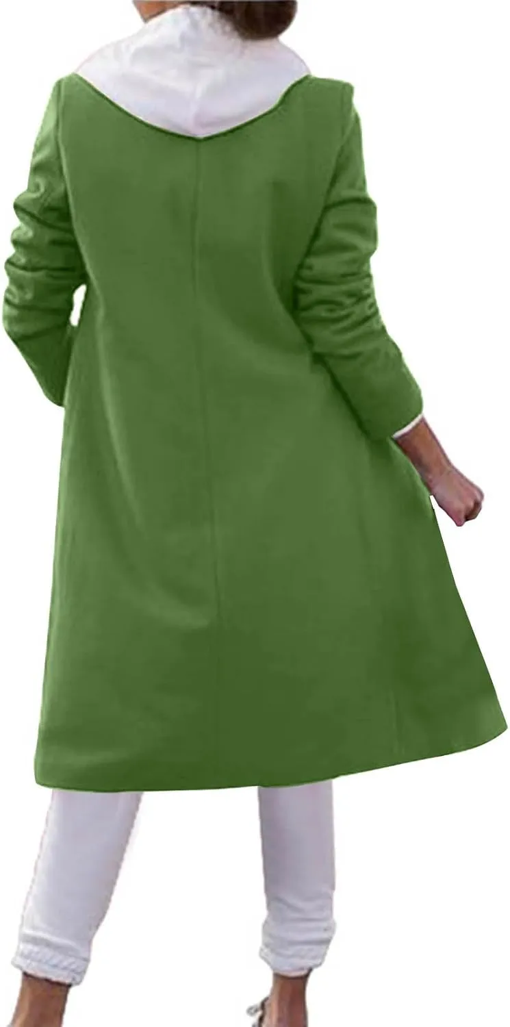 Wool Trench Coat for Women Double Breasted Notched Lapel Oversized Long Jackets Winter Warm Wool Blend Pea Coat