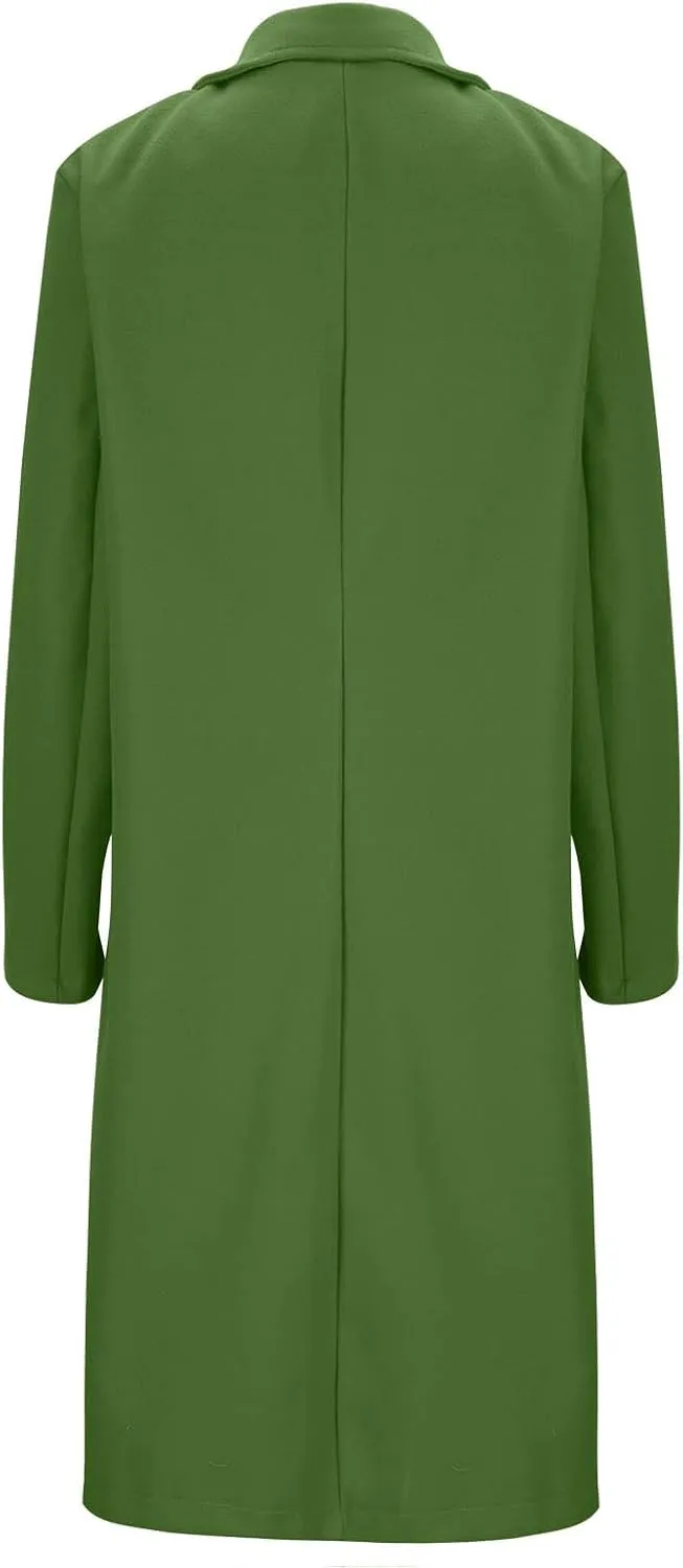 Wool Trench Coat for Women Double Breasted Notched Lapel Oversized Long Jackets Winter Warm Wool Blend Pea Coat