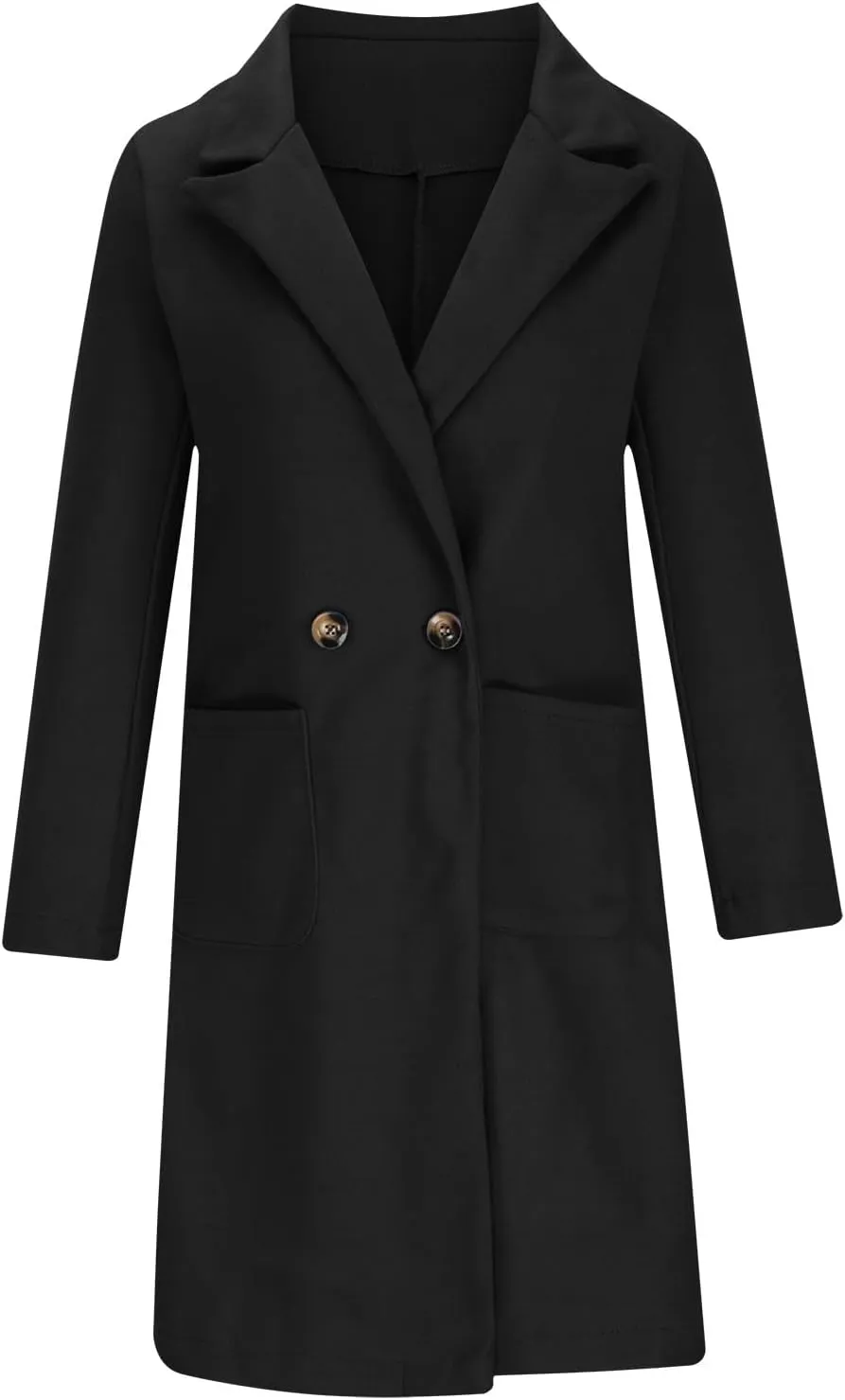 Wool Trench Coat for Women Double Breasted Notched Lapel Peacoat Mid-Long Winter Jackets Overcoats with Pockets