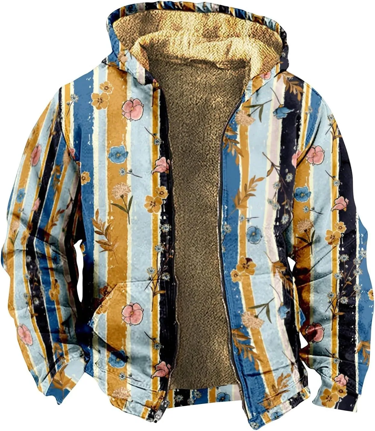 XIAXOGOOL Zip Up Sweatshirts For Men With Hood Big Tall Retro Ethnic Graphic Hoodies Heavyweight Sherpa Fleece Lined Jackets