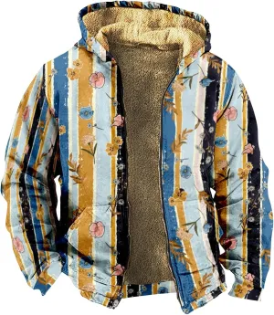 XIAXOGOOL Zip Up Sweatshirts For Men With Hood Big Tall Retro Ethnic Graphic Hoodies Heavyweight Sherpa Fleece Lined Jackets