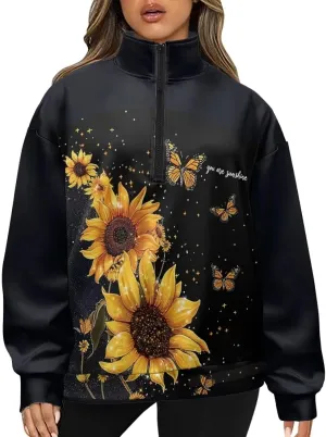 YEXIATODO Oversized Quarter Zip Sweatshirt Women Half Zip Hoodies S-3XL