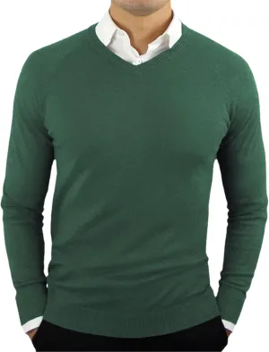 Yiqinyuan Green Mens V Neck Sweater Slim Fit Solid Color Lightweight Knitted Pullover Sweaters Mens Breathable Soft Sweaters