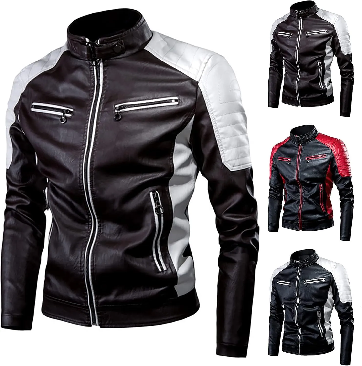 Ymosrh Jackets for Men Fashion Casual Long Sleeve Solid Stand Zipper Leather Jacket Top Mens Coats Jackets Winter