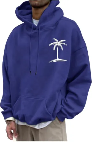 Ymosrh Mens Graphic Hoodies Casual Palm Tree Hoodie Sweatshirt Long Sleeve Fashion Drawstring Pullover Sweatshirts, M-4XL